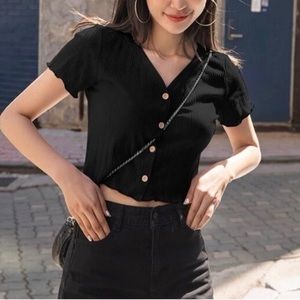 DAZY Lettuce Trim Ribbed Crop-Top